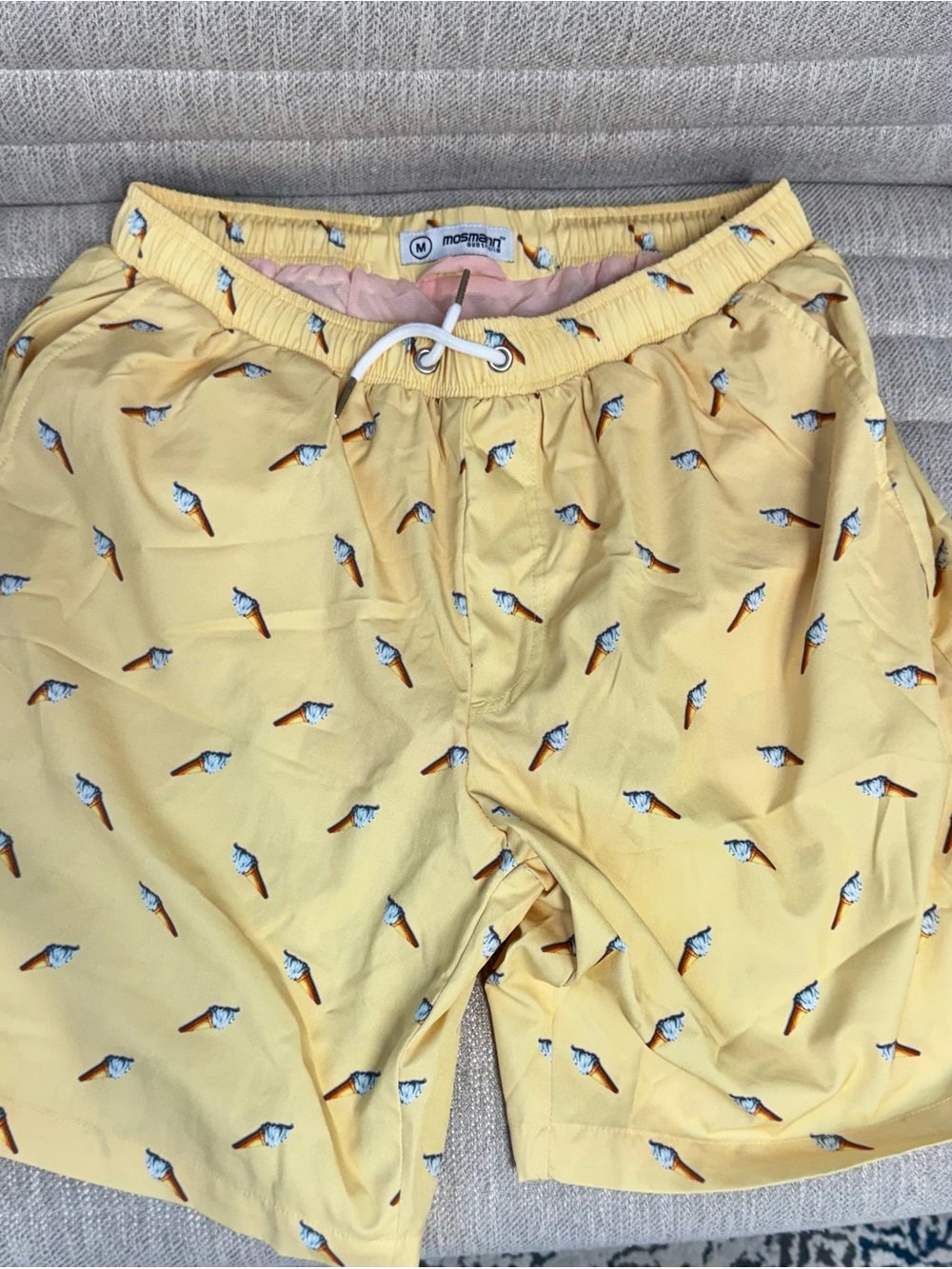 Men's Mosmann Australia Yellow Ice Cream Print Swim Trunks, Medium